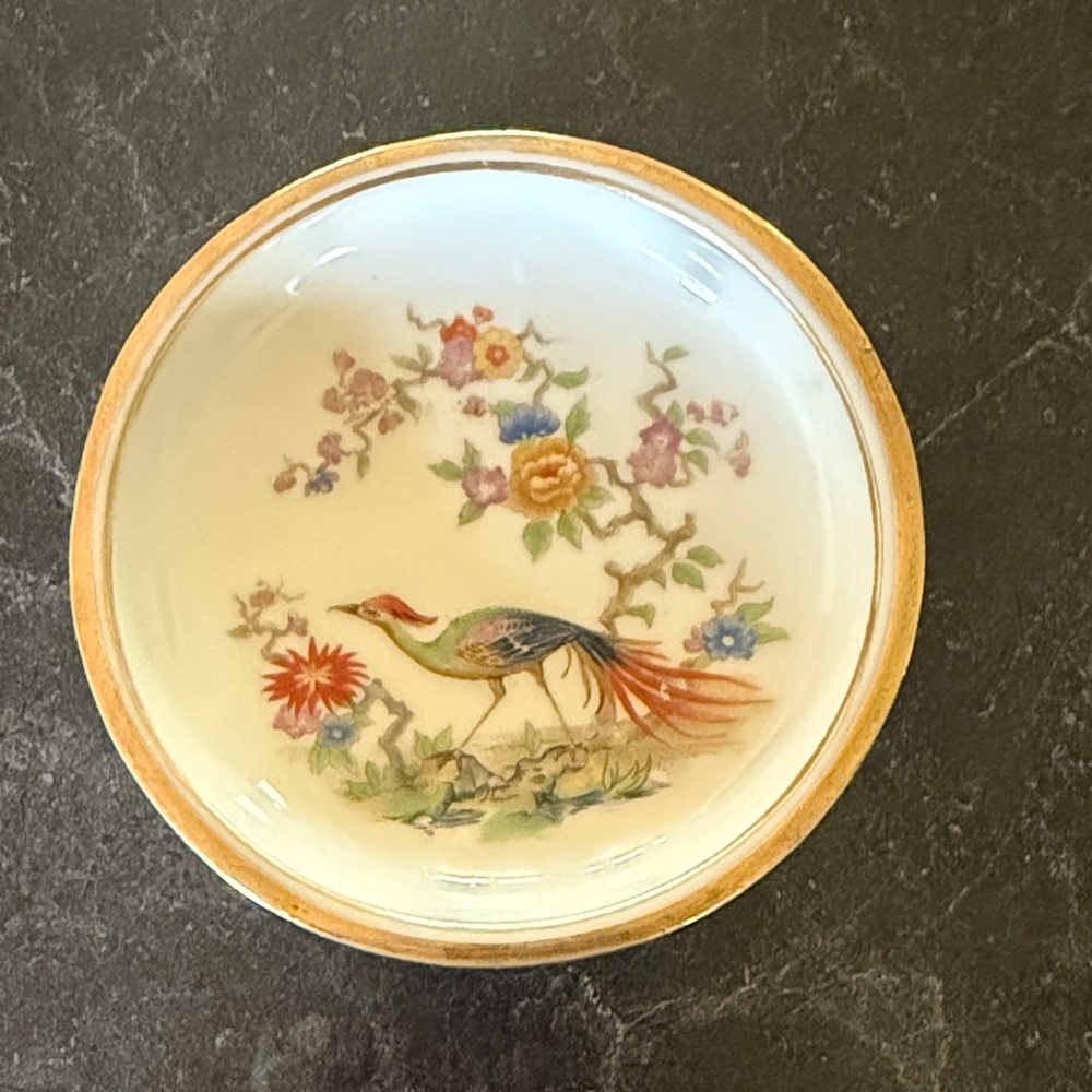 Vintage 1950s Hyalin porcelain ashtray or trinket dish with bird